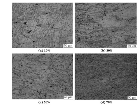 圖４ 在９８０ ℃、應(yīng)變速率為０．０１０s－１下壓縮至不同應(yīng)變量后GH４１６９合金的顯微組織