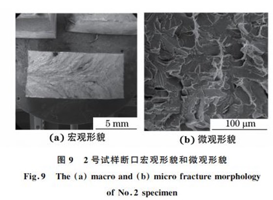 圖９ ２號試樣斷口宏觀形貌和微觀形貌