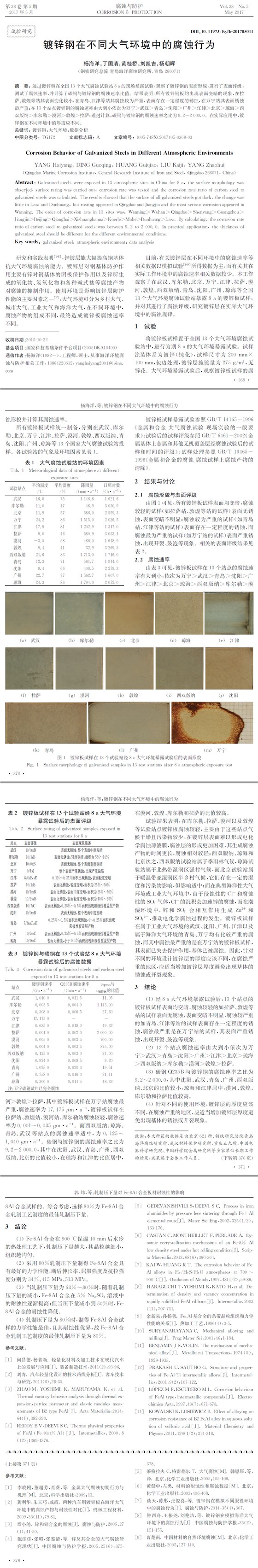 鍍鋅鋼在不同大氣環(huán)境中的腐蝕行為