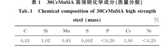 表１ ３０CrMnSiA高強鋼化學(xué)成分(質(zhì)量分數(shù))