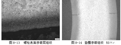 墊圈因硬度低進(jìn)行滲碳處理，滲碳處理后的滲碳組織見圖