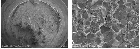 斷面宏觀形貌，裂紋源處斷口微觀形貌