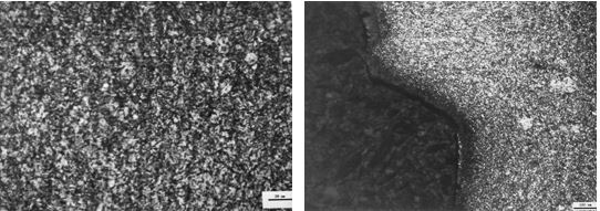 圖11-69 一號樣心部金相組織 圖11-70一號樣表面金相組織