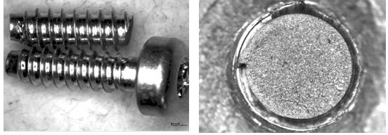 圖12-34 斷裂與未斷螺釘宏觀形貌 圖12-35 斷裂螺釘斷面宏觀形貌