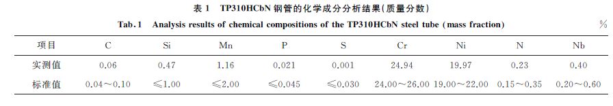 表１ TP３１０HCbN 鋼管的化學成分分析結(jié)果(質(zhì)量分數(shù))